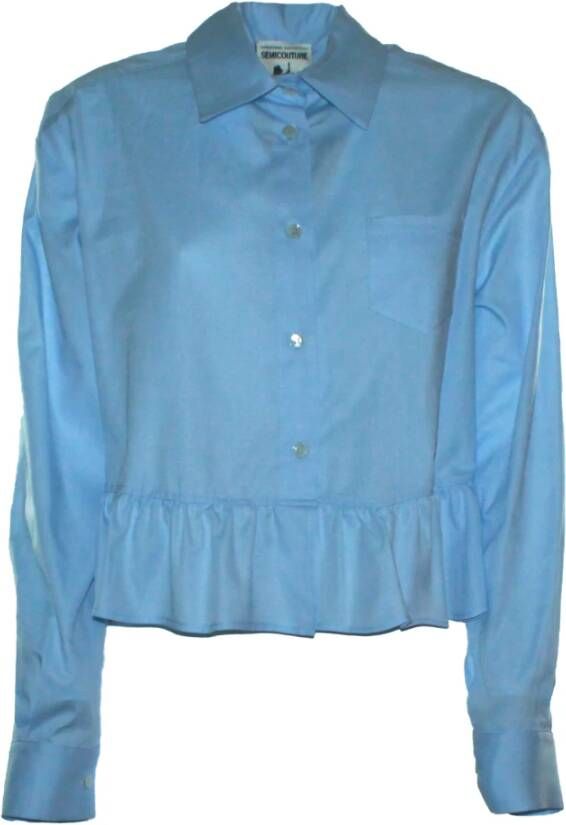 Semicouture Katoenen Blouse met Ruches Zoom Blue Dames