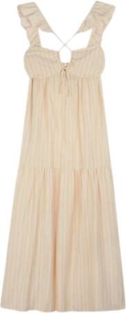 Sessun Boemia Gestreepte Lange Jurk Beige Dames