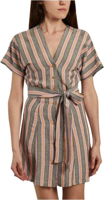 Sessun Cala vida gestreepte knopenjurk Beige Dames