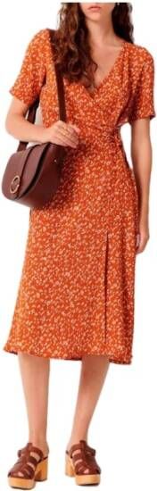 Sessun Sunset Duncan V-Hals Midi Jurk Oranje Dames