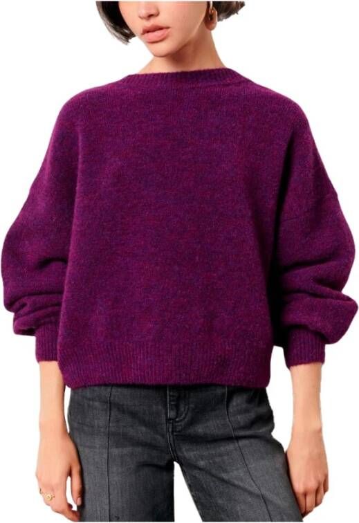 Sessun Fluffy Jersey Trui met V-hals Paars Dames