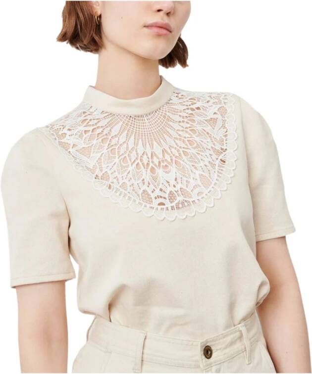 Sessun Geborduurde Slabbetje Top Amberlino Beige Dames
