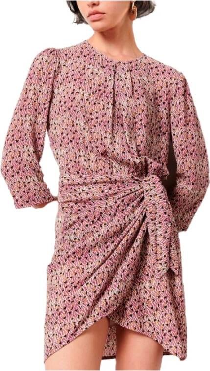 Sessun Gedrukte Viscose Dobby Jurk Roze Dames