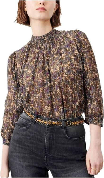 Sessun Gerimpelde Victoriaanse Stijl Chiffon Blouse Bruin Dames Kledingwinkel