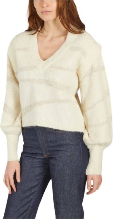 Sessun Metallic Jacquard V-Hals Trui Beige Dames