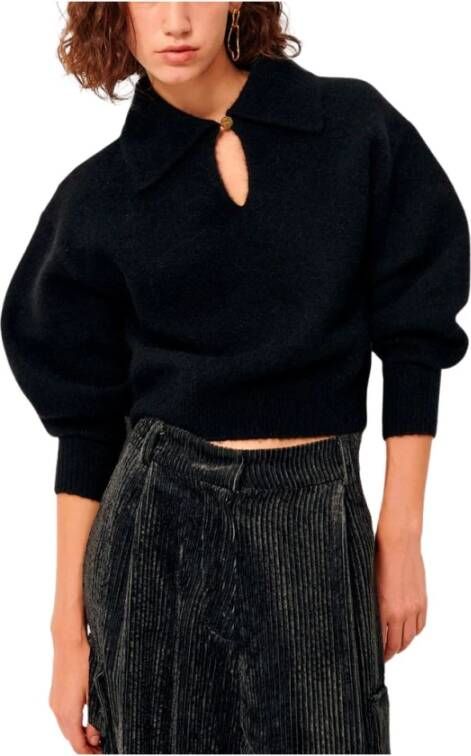 Sessun Losvallende Overhemdkraag Jumper Zwart Dames