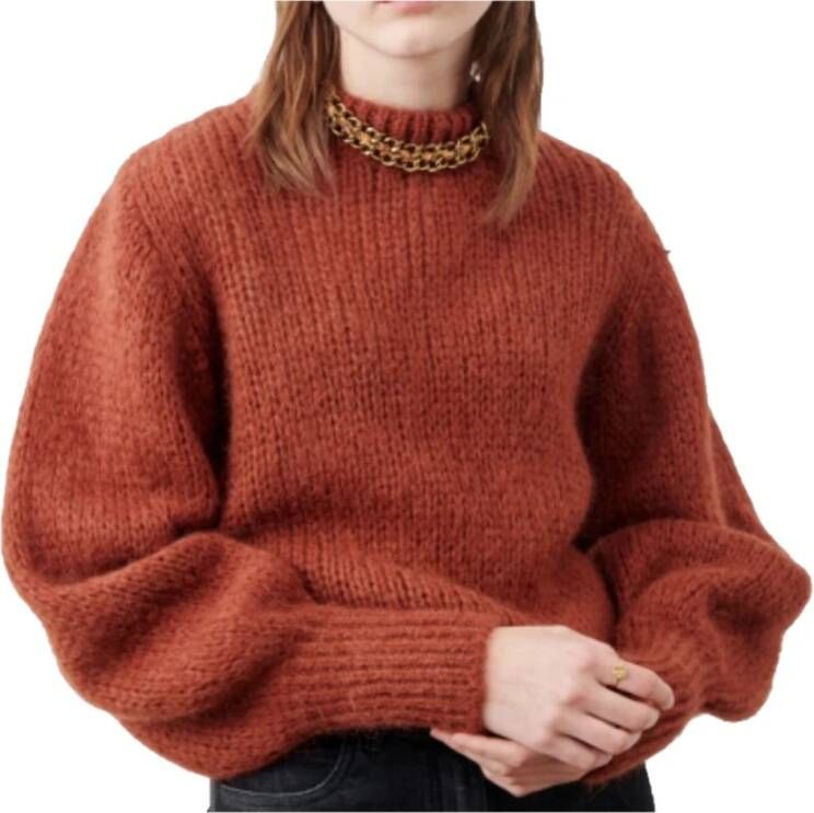 Sessun Oversized Ronde Hals Gebreide Trui Bruin Dames