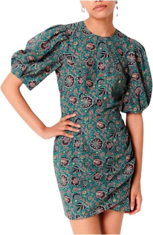 Sessun Turquoise Bloemenprint Korte Jurk Groen Dames