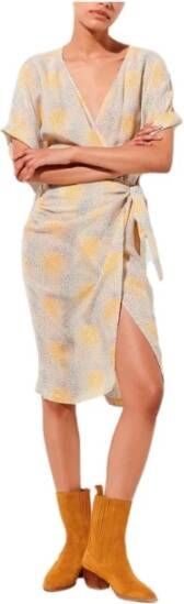 Sessun Gedrukte Wikkel Midi Jurk Beige Dames