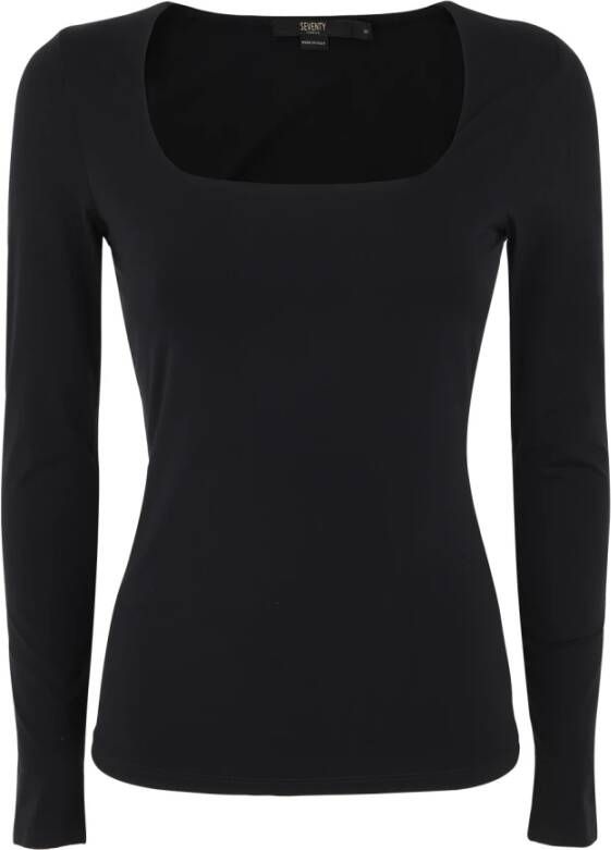 Seventy Square Neck T-Shirt With Long Sleeves Zwart Dames