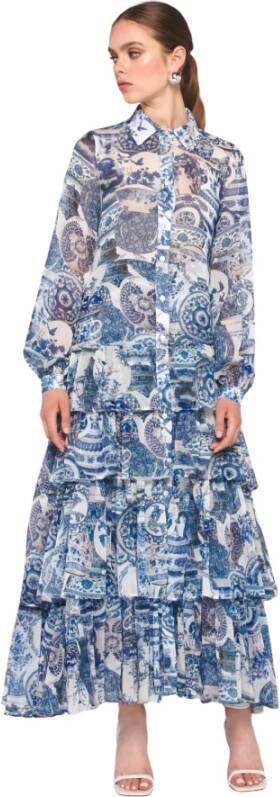 Silvian Heach Abito Lungo Stampato A Balze Blauw Dames