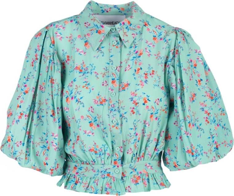 Silvian Heach Floral Fantasy Shirt With Elbow Balloon Sleeves Groen Dames