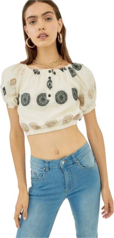 Silvian Heach Crop Blouse met Geometrische Motieven Beige Dames