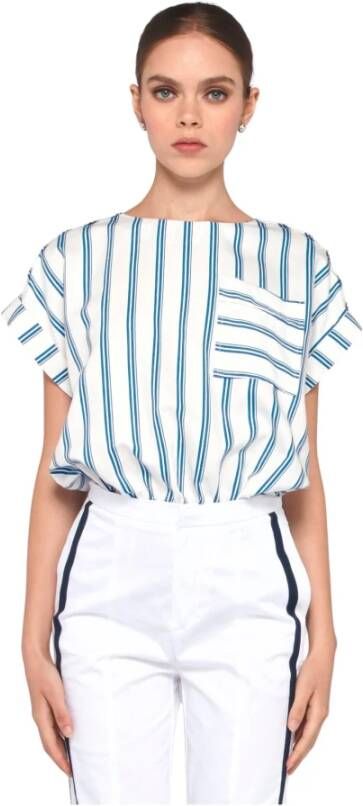 Silvian Heach Blusa A Righe A Maniche Corte CON Taschino Blauw Dames