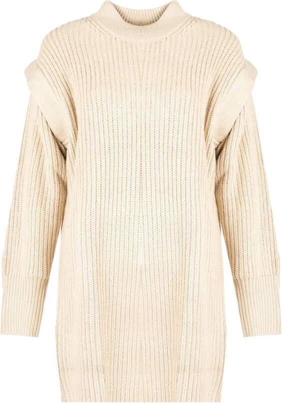 Silvian Heach Comfortabele Gebreide Midi Jurk Beige Dames