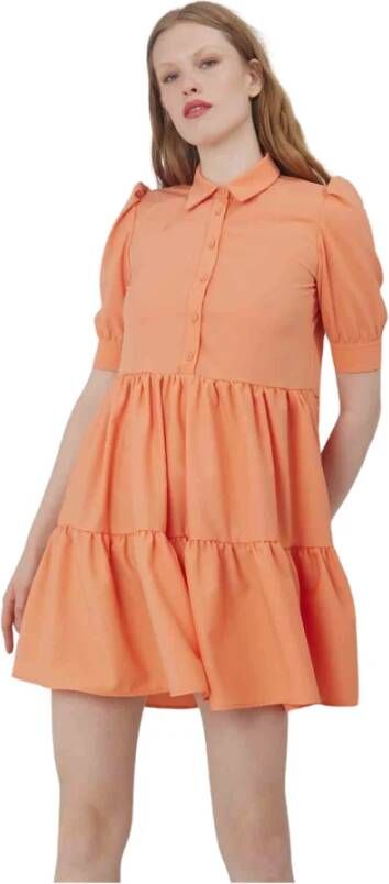 Silvian Heach Korte jurk met ruches en overhemdkraag Orange Dames