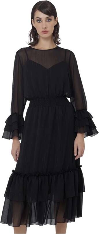 Silvian Heach Transparante Midi Jurk Black Dames