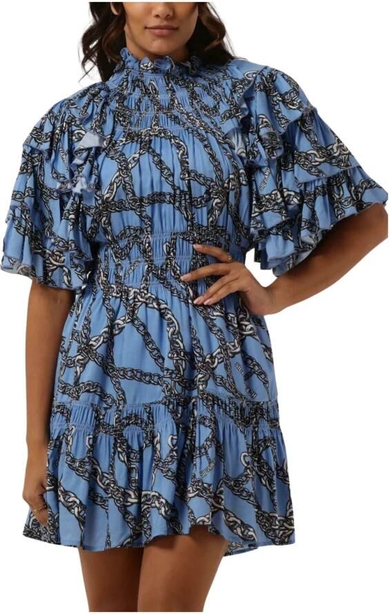 Silvian Heach Bedrukte korte jurk met gerimpelde kraag Blue Dames - Foto 7