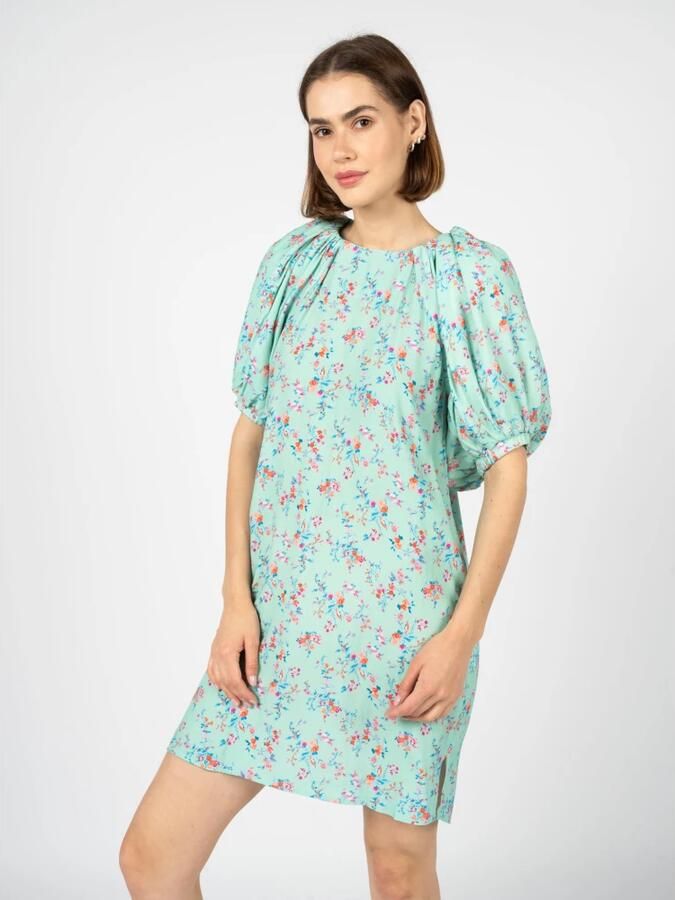 Silvian Heach Floral Fantasy Dress With Short Balloon Sleeves Groen Dames