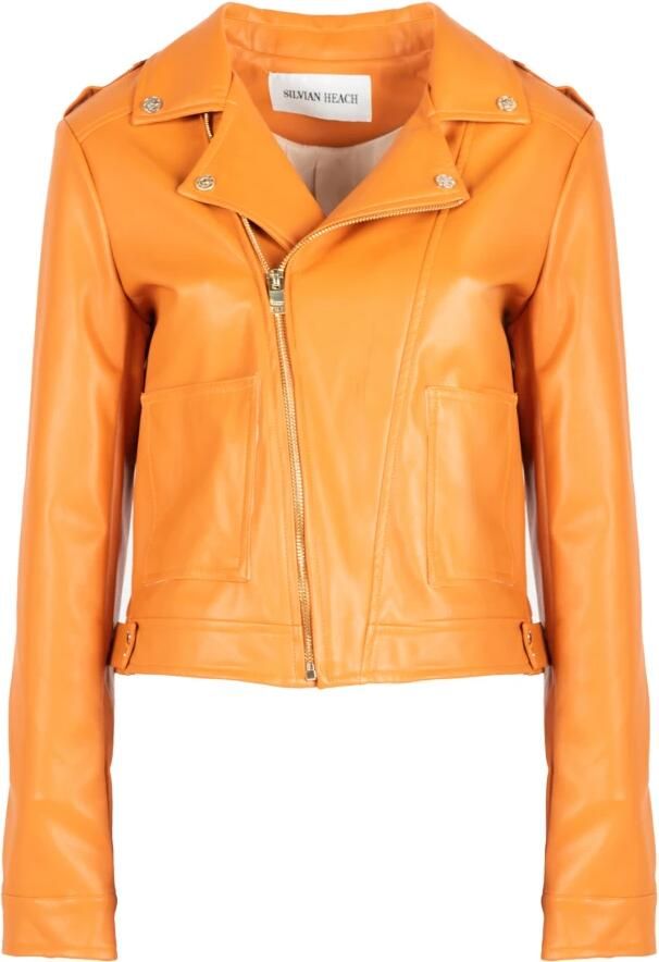 Silvian Heach Denim Leren Jas Orange Dames