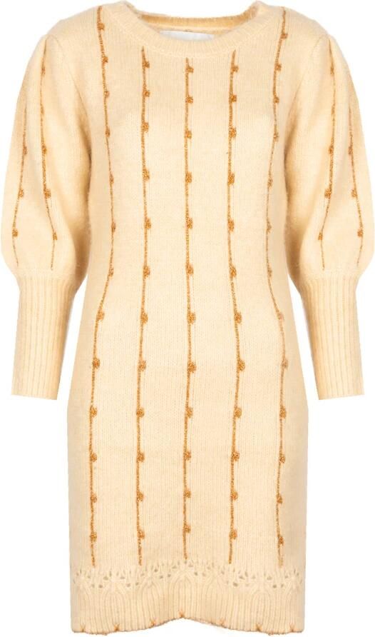 Silvian Heach Gebreide Midi Jurk met Gouden Draad Beige Dames