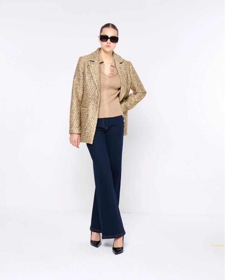 Silvian Heach Gestructureerde Stoffen Jas Klassieke Revers Yellow Dames - Foto 2