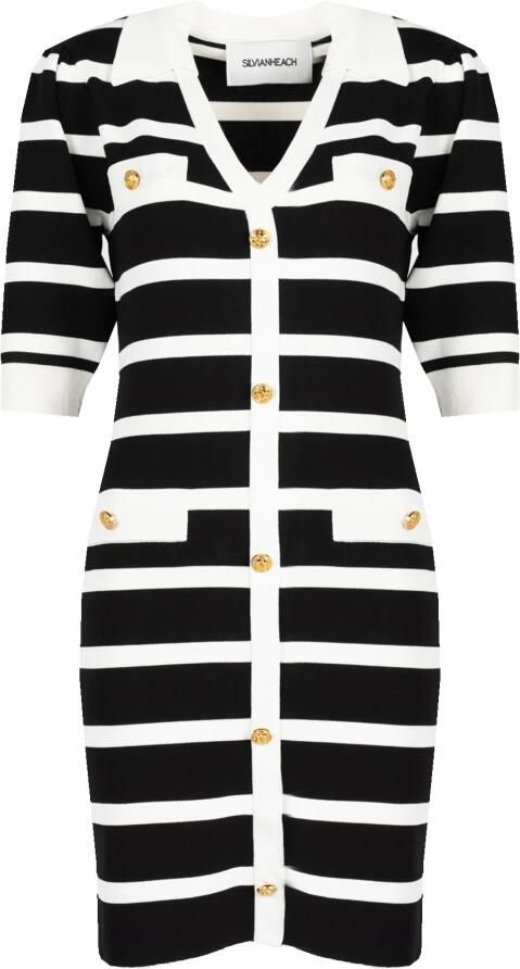 Silvian Heach Korte Gestreepte Jurk met V-hals en Contrast Kraag Gestreepte Korte Jurk Korte Gestreepte Jurk Blue Red Black Dames - Foto 8