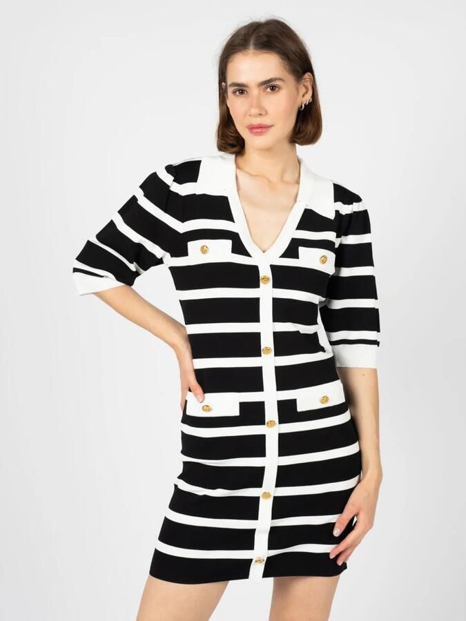 Silvian Heach Korte Gestreepte Jurk met V-hals en Contrast Kraag Gestreepte Korte Jurk Korte Gestreepte Jurk Blue Red Black Dames - Foto 4