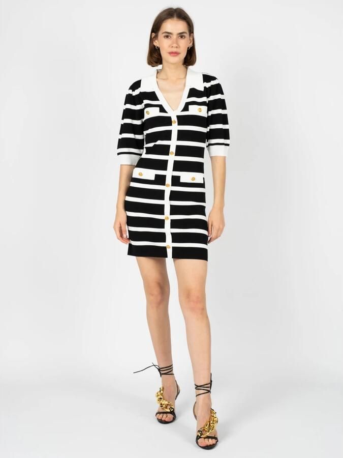 Silvian Heach Korte Gestreepte Jurk met V-hals en Contrast Kraag Gestreepte Korte Jurk Korte Gestreepte Jurk Blue Red Black Dames - Foto 6
