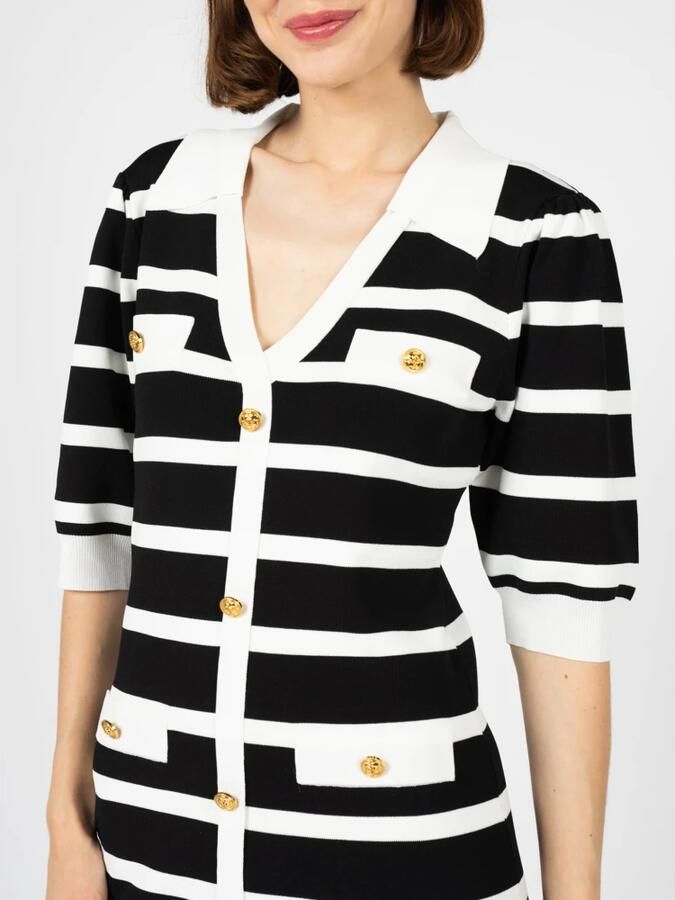 Silvian Heach Korte Gestreepte Jurk met V-hals en Contrast Kraag Gestreepte Korte Jurk Korte Gestreepte Jurk Blue Red Black Dames - Foto 7