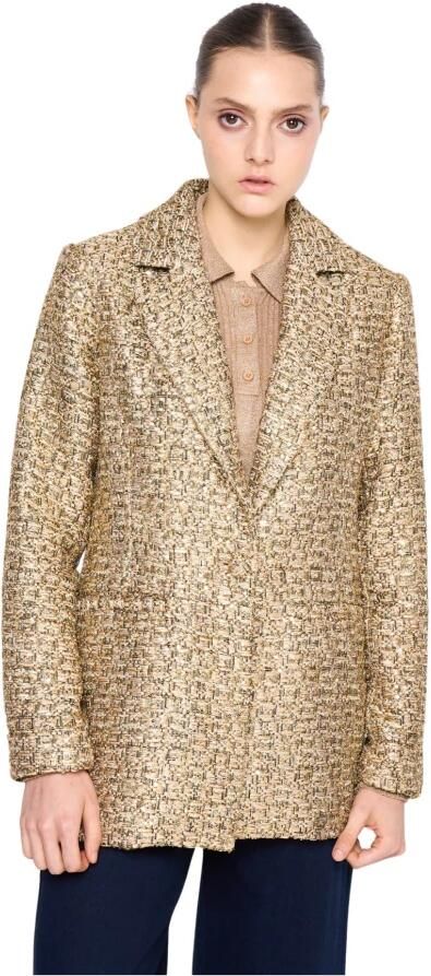 Silvian Heach Gestructureerde Stoffen Jas Klassieke Revers Yellow Dames - Foto 4