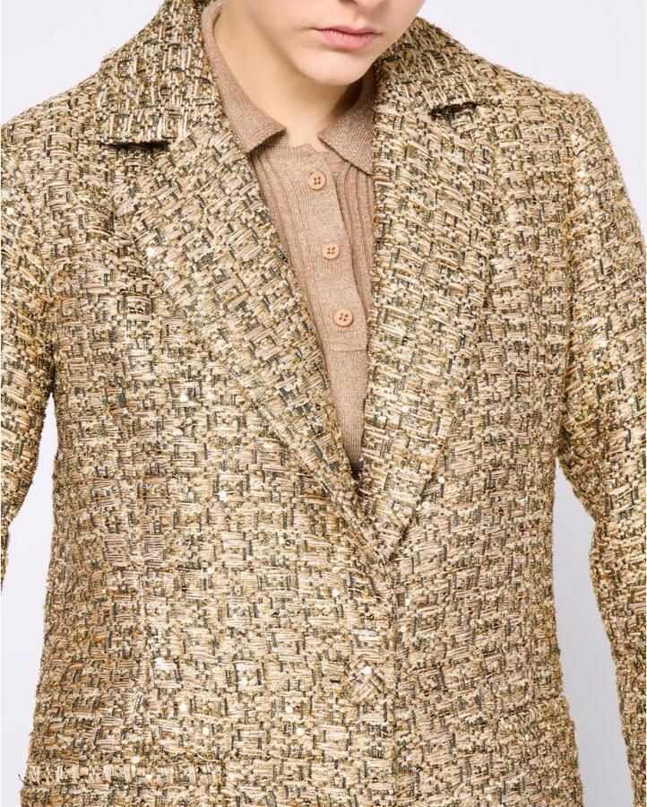 Silvian Heach Gestructureerde Stoffen Jas Klassieke Revers Yellow Dames