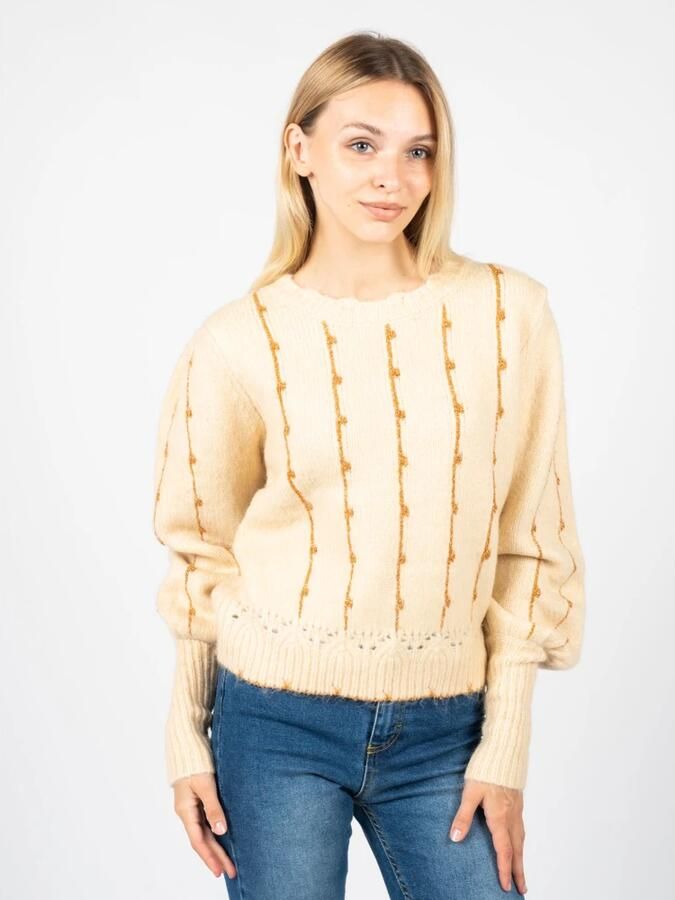 Silvian Heach Losvallende Trui met Pofmouwen en Gouden Draaddetail Beige Dames - Foto 5