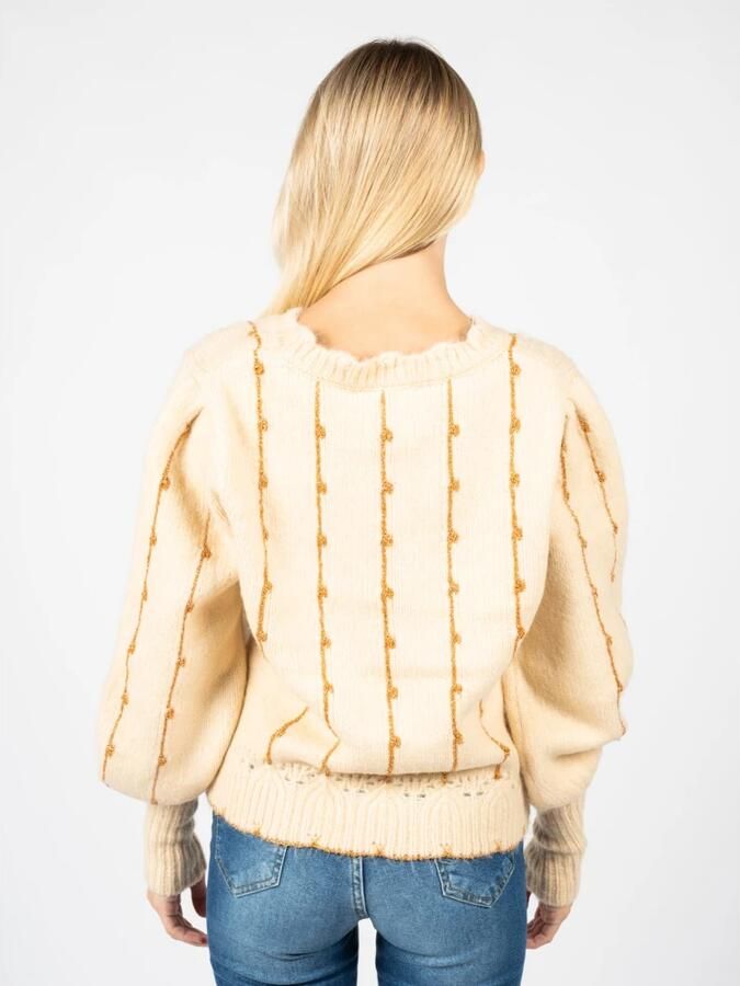 Silvian Heach Losvallende Trui met Pofmouwen en Gouden Draaddetail Beige Dames - Foto 6