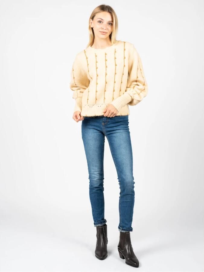 Silvian Heach Losvallende Trui met Pofmouwen en Gouden Draaddetail Beige Dames - Foto 3