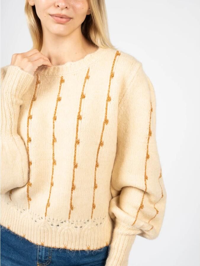 Silvian Heach Losvallende Trui met Pofmouwen en Gouden Draaddetail Beige Dames - Foto 4