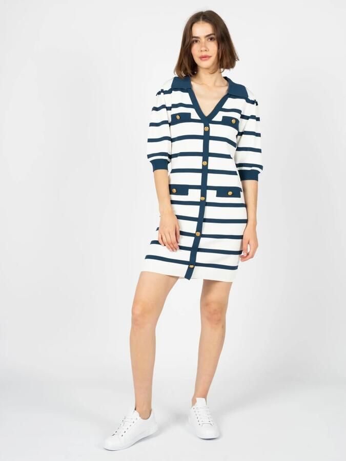 Silvian Heach Korte Gestreepte Jurk met V-hals en Contrast Kraag Gestreepte Korte Jurk Korte Gestreepte Jurk Blue Red Black Dames - Foto 3