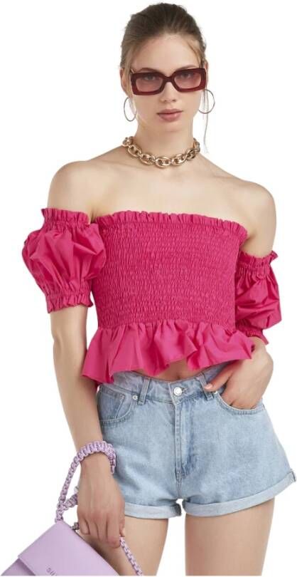 Silvian Heach Top met blote schouders en ruches Pink Dames