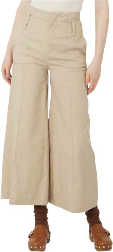 Silvian Heach Wide Trousers With High Boosters Beige Dames