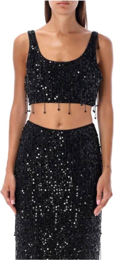 Simkhai Zwarte Pailletten Crop Top Zwart Dames