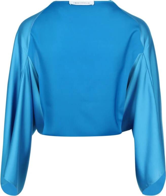 Simona Corsellini Turquoise Satijnen Bolero met Lange Mouwen Blue Dames