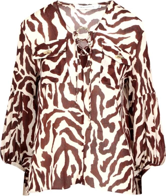 Simona Corsellini Zebra Print V-Neck Blouse Beige Dames