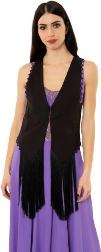 Simona Corsellini Vest met franjes Zwart Dames