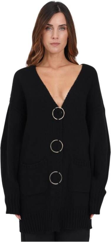 Simona Corsellini Zwarte Cardigan met V-hals en Gouden Ringen Zwart Dames