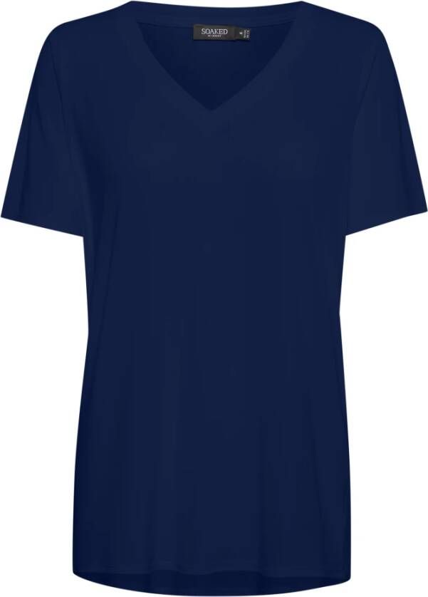 Soaked in Luxury Navy Oversize T-Shirt met V-Hals Blue Dames