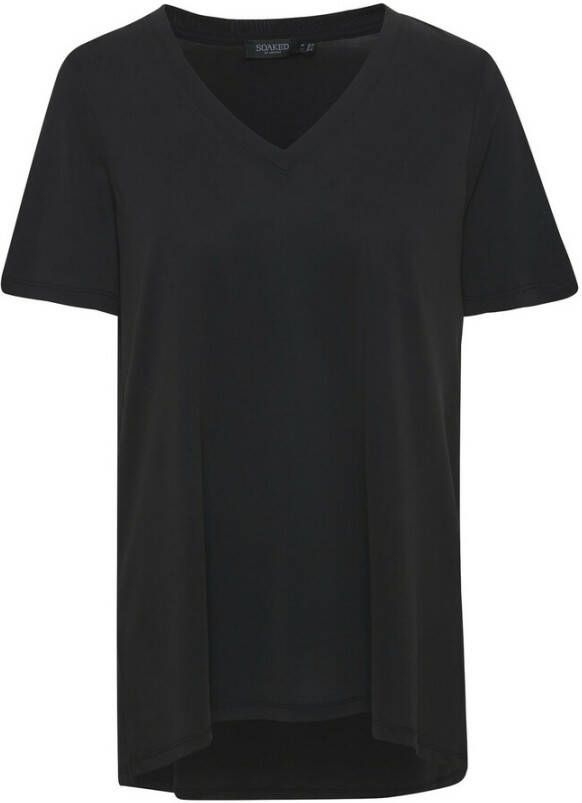 Soaked in Luxury Zwart Oversize T-Shirt met V-Hals Black Dames