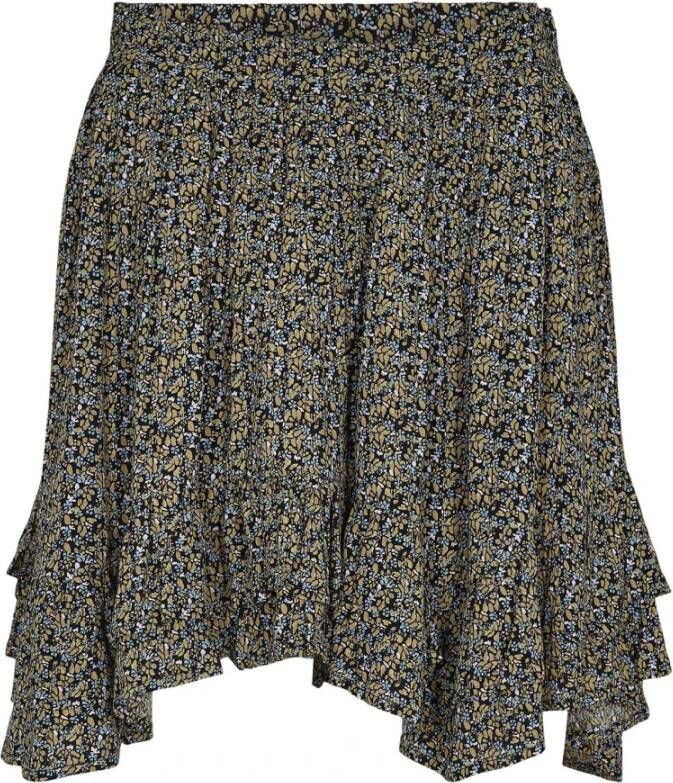 Sofie Schnoor Stijlvolle Zwarte Rok met Elastische Taille en Bloemenprint Multicolor Dames