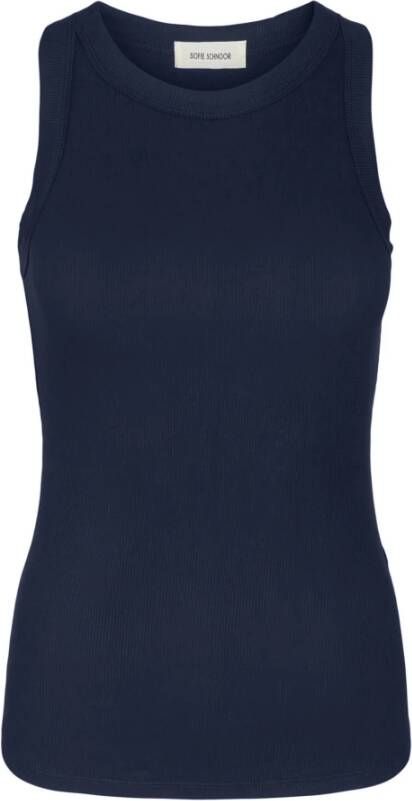 Sofie Schnoor Geribbelde Donkerblauwe Top Snos215 Blue Dames