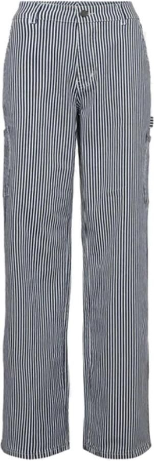 Sofie Schnoor Stijlvolle Loose-Fit Cargo-geïnspireerde Gestreepte Broek Blue Dames