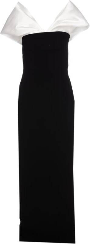 Solace London Zwarte Off-Shoulder Maxi Jurk met Witte Satijnen Inzetstukken Black Dames